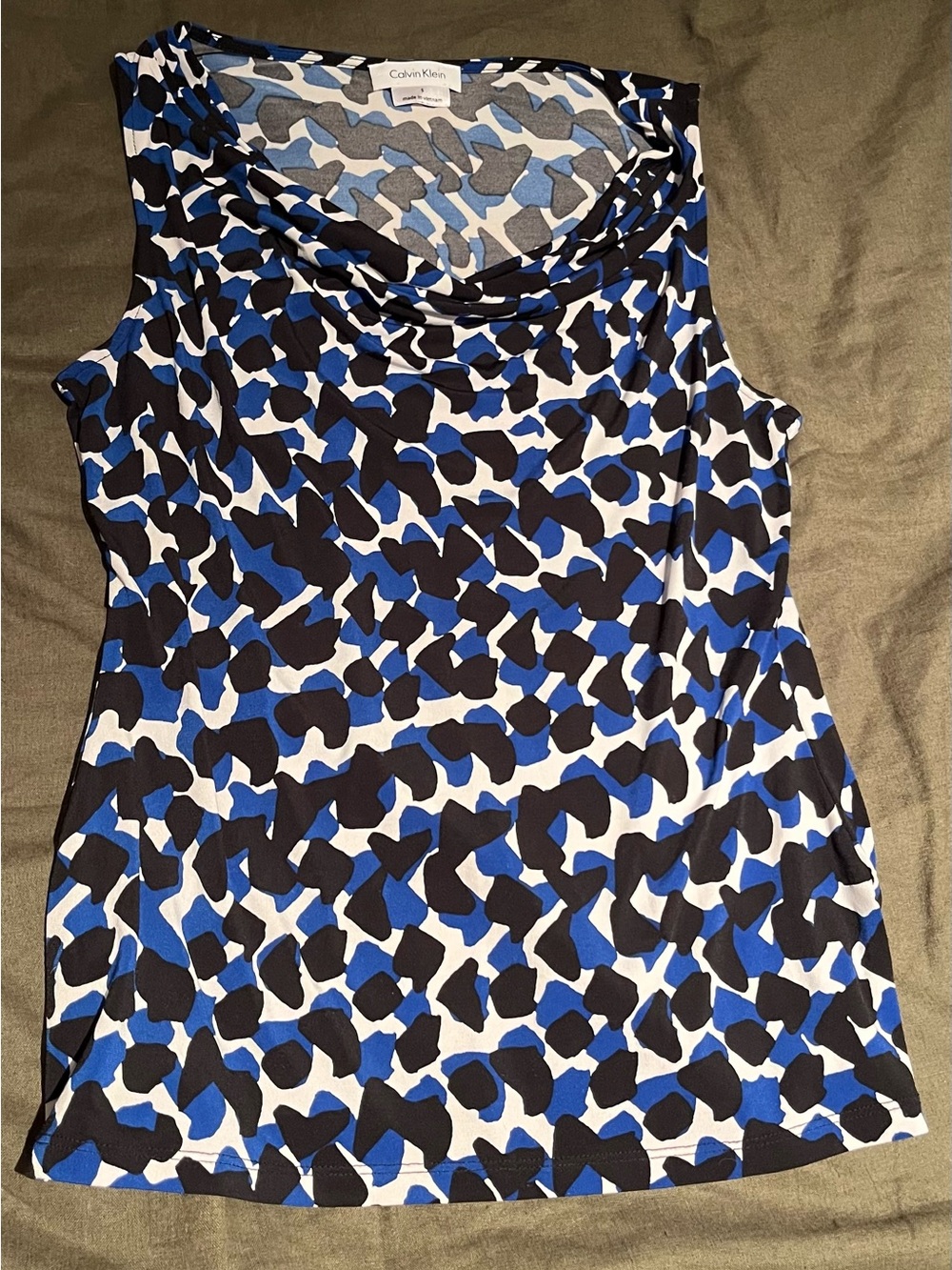 Calvin Klein Blue, Black & White Abstract Cowl Neck Tank